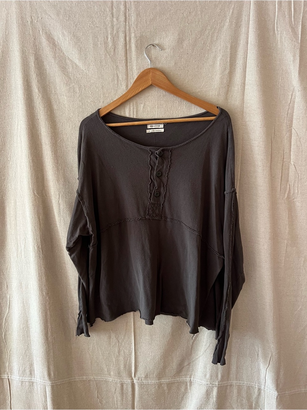 Urban Outfitters Charcoal Button-Front Long Sleeve Top